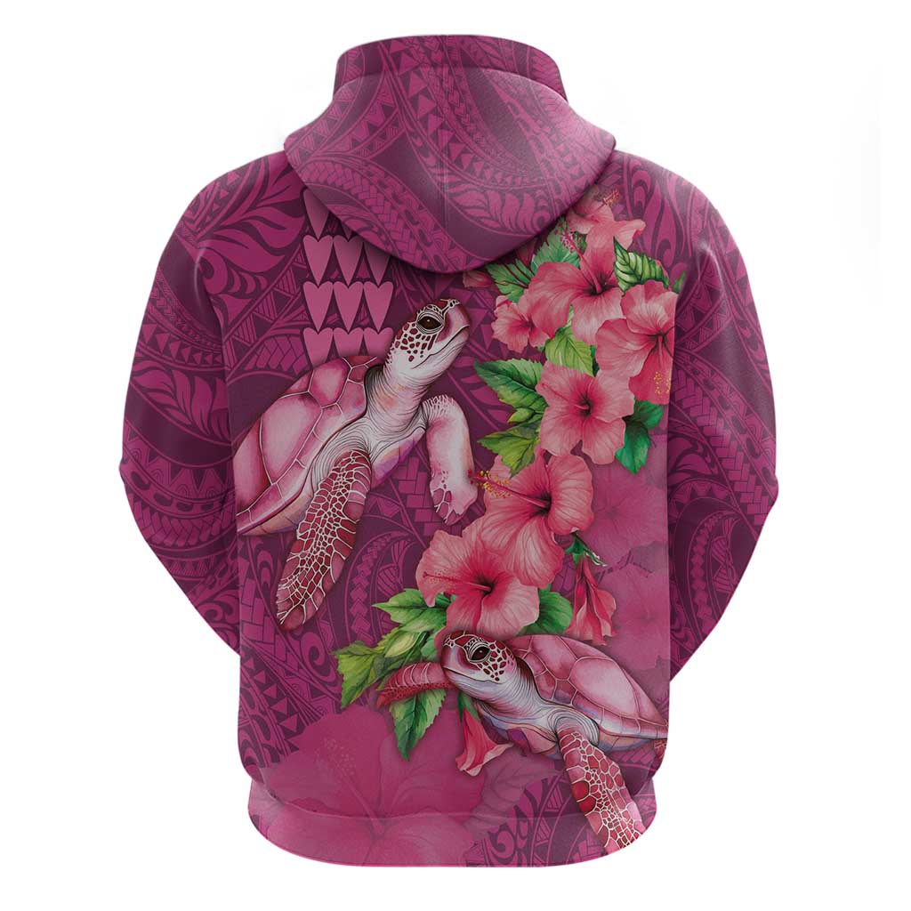 Hawaiian Turtle Love Couple Hoodie - Sweet Hibiscus and Kakau Pattern Rose Color