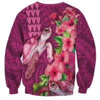 Hawaiian Turtle Love Couple Sweatshirt - Sweet Hibiscus and Kakau Pattern Rose Color