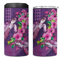 Hawaiian Turtle Love Couple 4 in 1 Can Cooler Tumbler Sweet Hibiscus and Kakau Pattern Deep Purple Color