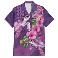 Hawaiian Turtle Love Couple Family Matching Long Sleeve Bodycon Dress and Hawaiian Shirt - Sweet Hibiscus and Kakau Pattern Deep Purple Color