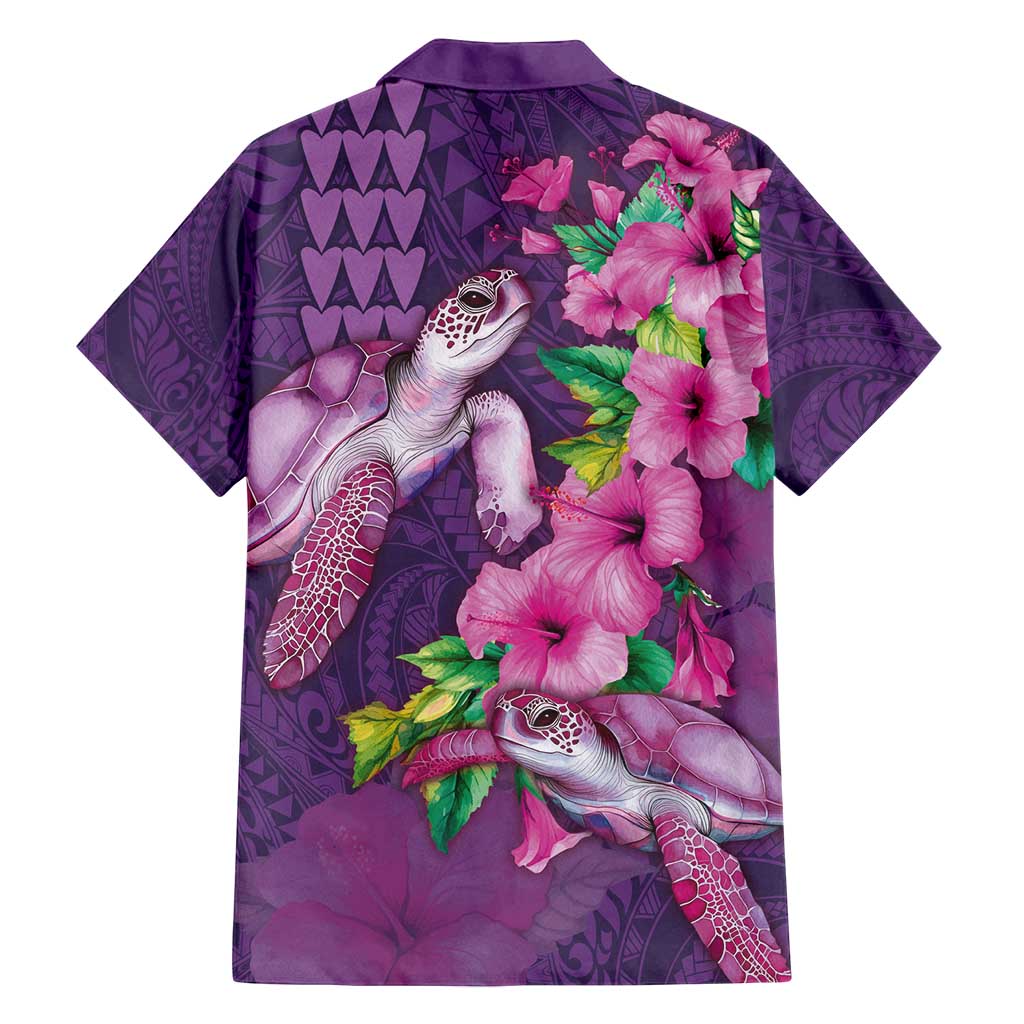 Hawaiian Turtle Love Couple Family Matching Long Sleeve Bodycon Dress and Hawaiian Shirt - Sweet Hibiscus and Kakau Pattern Deep Purple Color