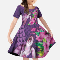 Hawaiian Turtle Love Couple Family Matching Mermaid Dress and Hawaiian Shirt - Sweet Hibiscus and Kakau Pattern Deep Purple Color