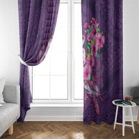 Hawaiian Turtle Love Couple Window Curtain - Sweet Hibiscus and Kakau Pattern Deep Purple Color