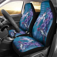 Hawaiian Turtle Love Couple Car Seat Cover - Sweet Hibiscus and Kakau Pattern Sapphire Color