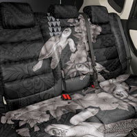 Hawaiian Turtle Love Couple Back Car Seat Cover - Sweet Hibiscus and Kakau Pattern Grayscale Color