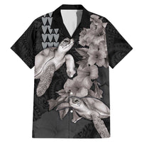 Hawaiian Turtle Love Couple Family Matching Mermaid Dress and Hawaiian Shirt - Sweet Hibiscus and Kakau Pattern Grayscale Color