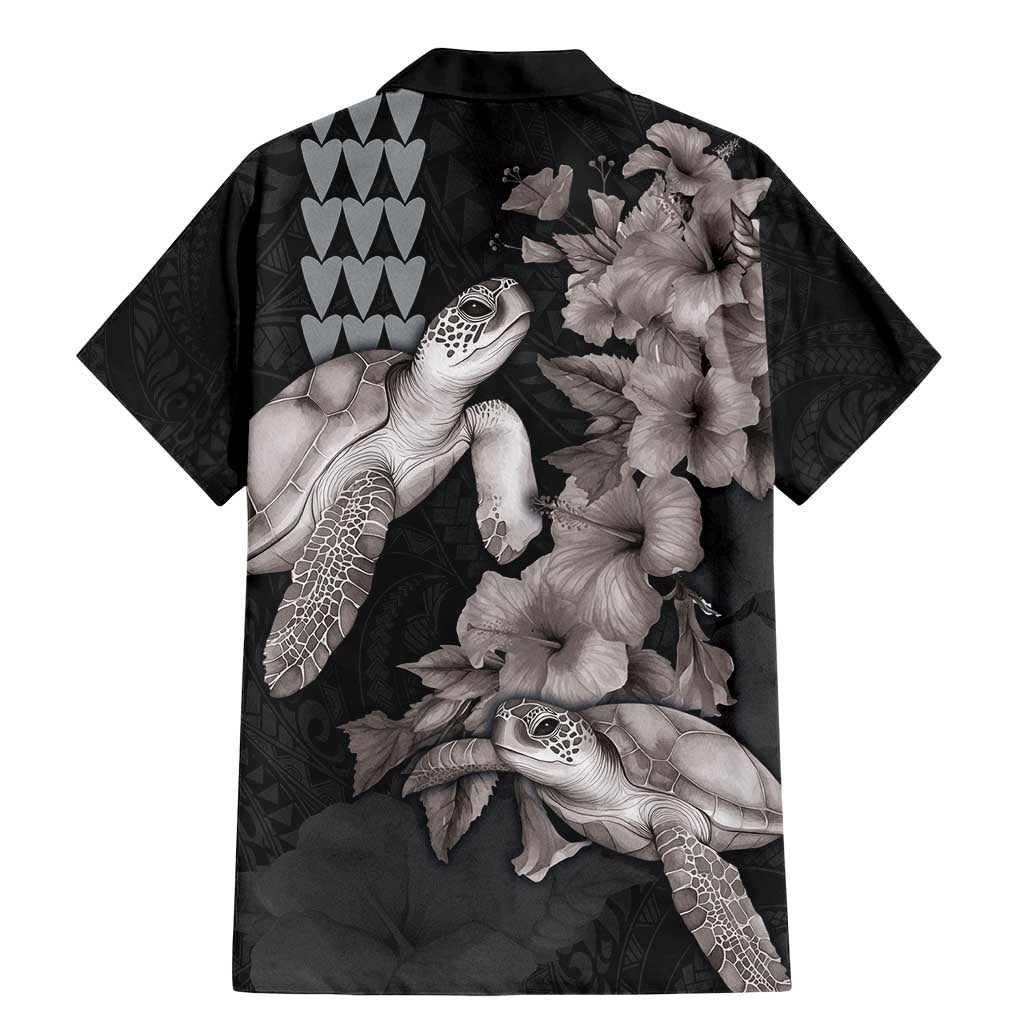 Hawaiian Turtle Love Couple Family Matching Mermaid Dress and Hawaiian Shirt - Sweet Hibiscus and Kakau Pattern Grayscale Color
