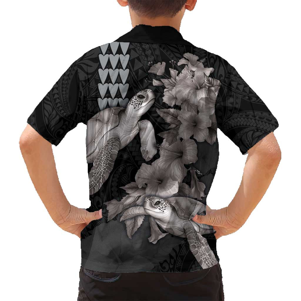 Hawaiian Turtle Love Couple Family Matching Tank Maxi Dress and Hawaiian Shirt - Sweet Hibiscus and Kakau Pattern Grayscale Color