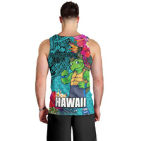 Hawaii Great Aloha Run 40th Anniversary Men Tank Top With Turtle Mascot Marathon Hibiscus and Kakau LT03 - Polynesian Pride