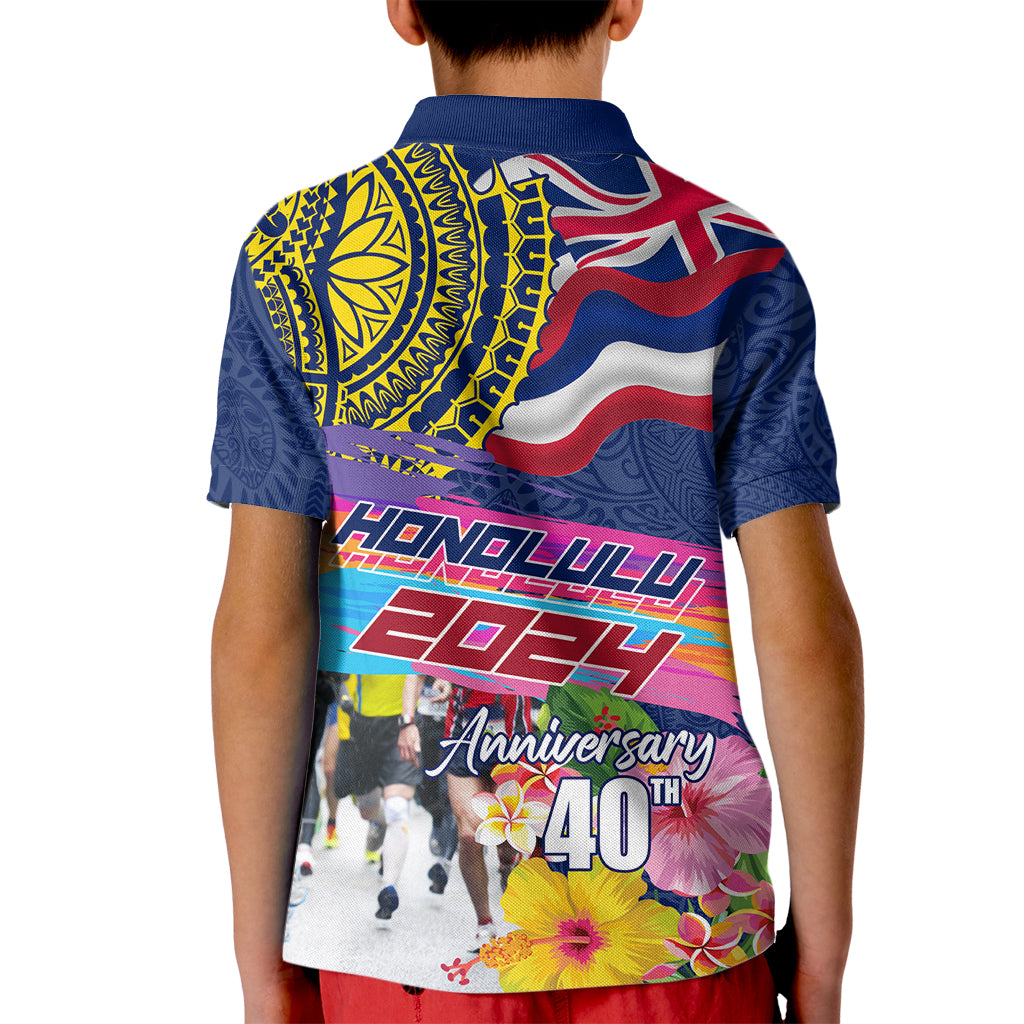 Hawaii Great Aloha Run 40th Anniversary Kid Polo Shirt Hibiscus and Kakau Pattern LT03 - Polynesian Pride