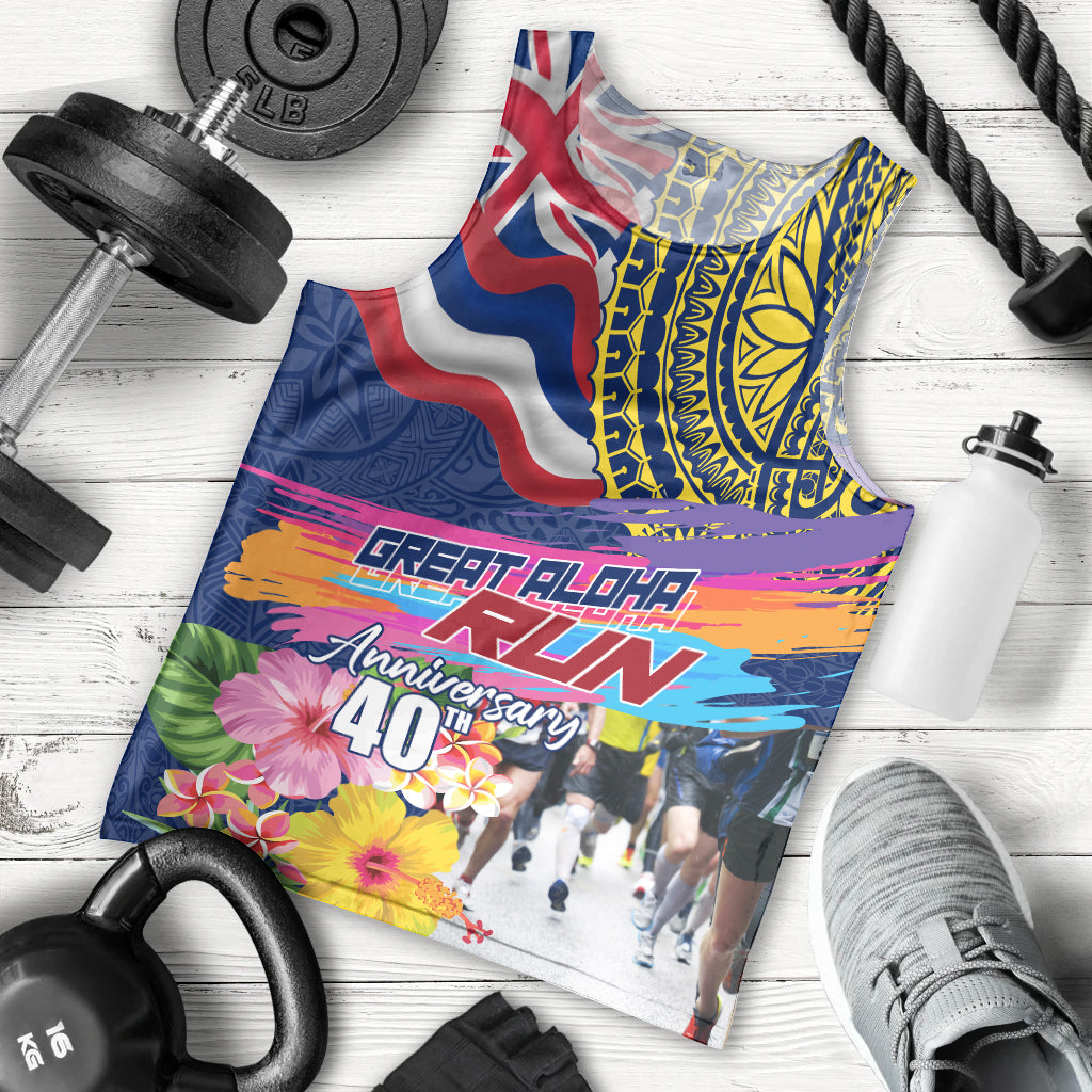 Hawaii Great Aloha Run 40th Anniversary Men Tank Top Hibiscus and Kakau Pattern LT03 - Polynesian Pride