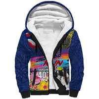 Hawaii Great Aloha Run 40th Anniversary Sherpa Hoodie Hibiscus and Kakau Pattern LT03 Unisex Blue - Polynesian Pride