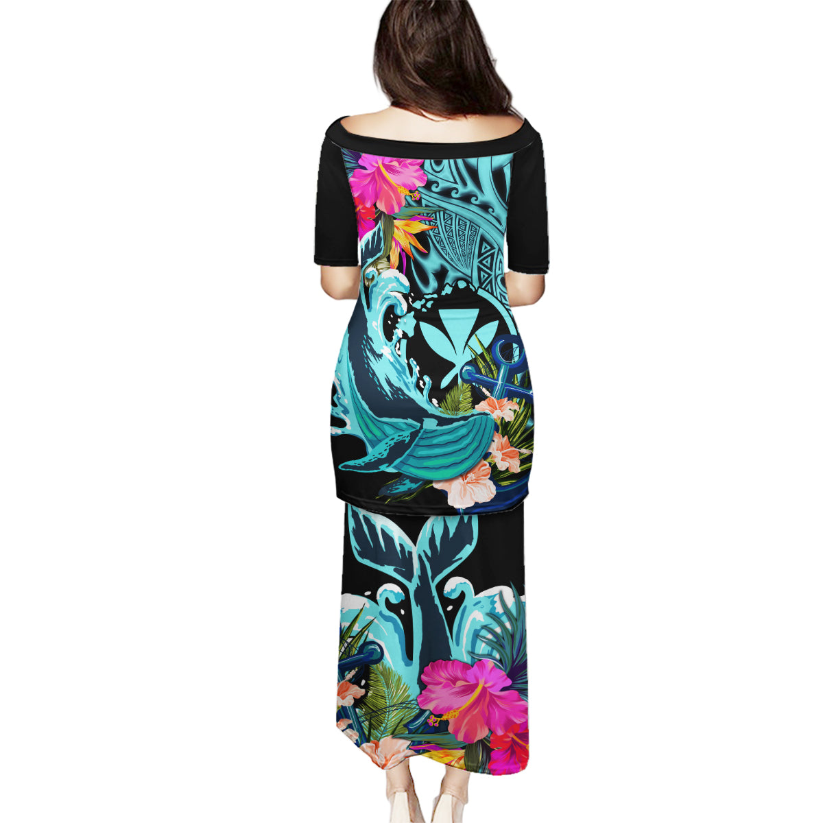 Hawaii Family Matching Puletasi and Hawaiian Shirt Whale Mix Hibiscus and Kanaka Maoli LT03 - Polynesian Pride