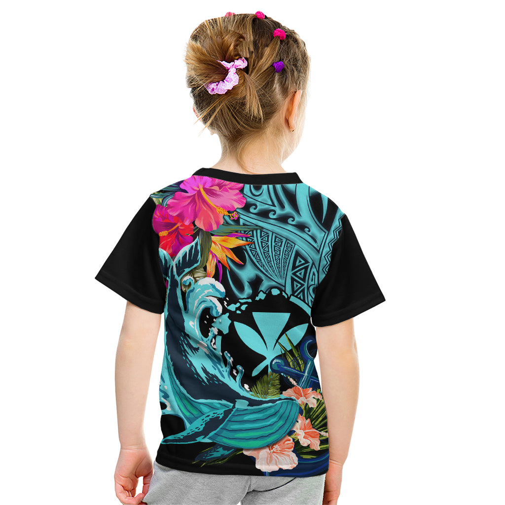 Hawaii Kid T Shirt Whale Mix Hibiscus and Kanaka Maoli LT03 - Polynesian Pride
