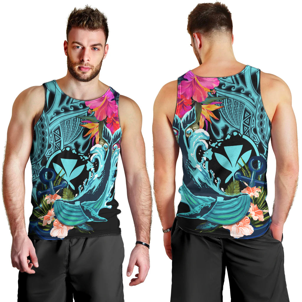 Hawaii Men Tank Top Whale Mix Hibiscus and Kanaka Maoli LT03 - Polynesian Pride