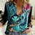 Hawaii Women Casual Shirt Whale Mix Hibiscus and Kanaka Maoli LT03 Female Black - Polynesian Pride