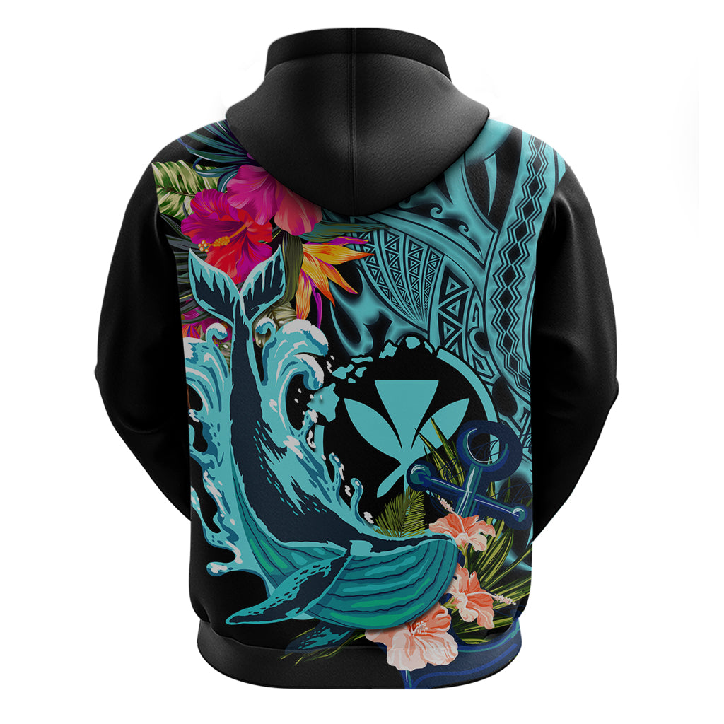 Hawaii Zip Hoodie Whale Mix Hibiscus and Kanaka Maoli LT03 - Polynesian Pride