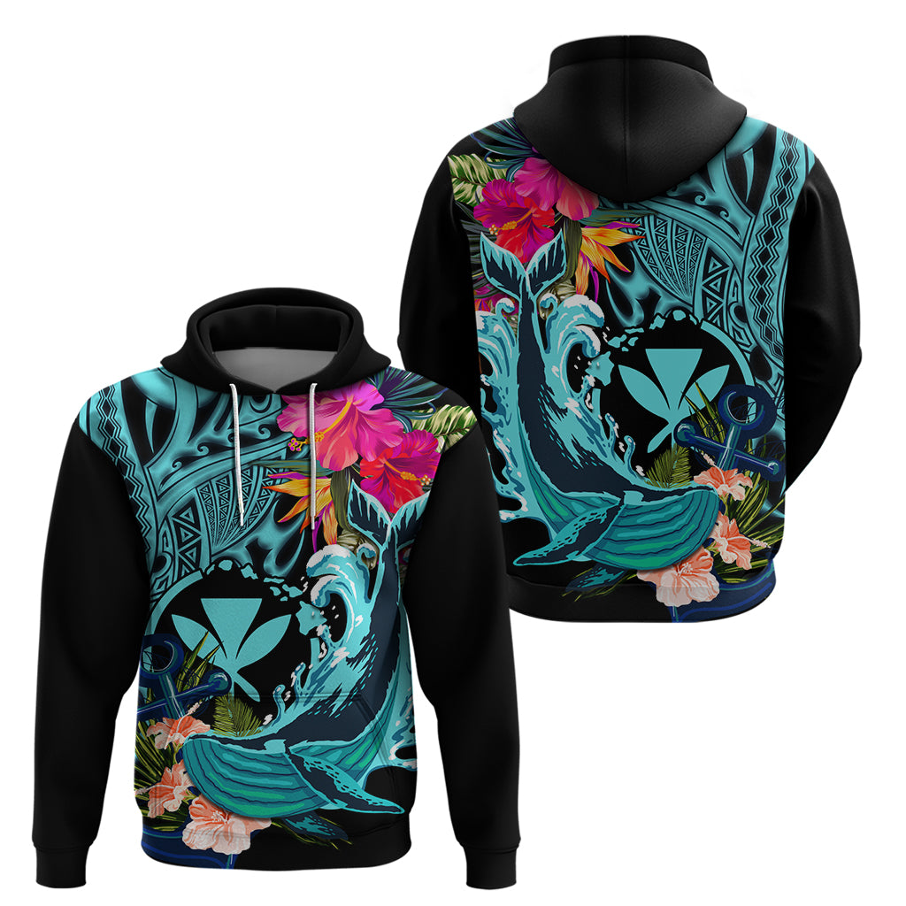 Hawaii Zip Hoodie Whale Mix Hibiscus and Kanaka Maoli LT03 - Polynesian Pride