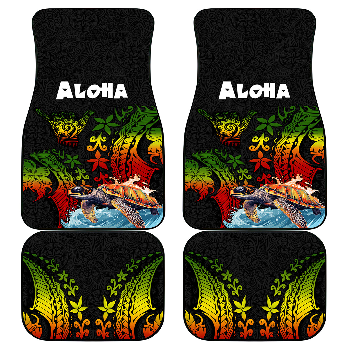 Hawaii Lei Day Car Mats Hibiscus Wreath and Polynesian Pattern LT03 - Polynesian Pride