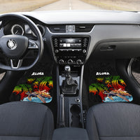 Hawaii Lei Day Car Mats Hibiscus Wreath and Polynesian Pattern LT03 Set 2pcs - Front Black - Polynesian Pride