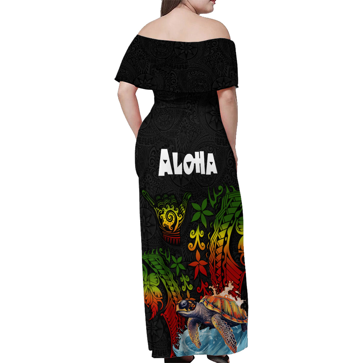 Hawaii Lei Day Family Matching Off Shoulder Maxi Dress and Hawaiian Shirt Hibiscus Wreath and Polynesian Pattern