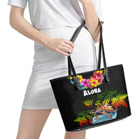 Hawaii Lei Day Leather Tote Bag Hibiscus Wreath and Polynesian Pattern