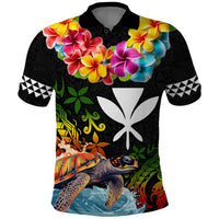 Hawaii Lei Day Polo Shirt Hibiscus Wreath and Polynesian Pattern LT03 Black - Polynesian Pride