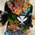 Hawaii Lei Day Women Casual Shirt Hibiscus Wreath and Polynesian Pattern