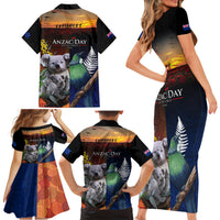 Australia and New Zealand ANZAC Day Family Matching Short Sleeve Bodycon Dress and Hawaiian Shirt Tui Bird and Koala mix Maori and Aboriginal Pattern