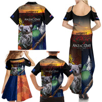 Australia and New Zealand ANZAC Day Family Matching Summer Maxi Dress and Hawaiian Shirt Tui Bird and Koala mix Maori and Aboriginal Pattern