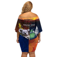 Australia and New Zealand ANZAC Day Off Shoulder Short Dress Tui Bird and Koala mix Maori and Aboriginal Pattern LT03 - Polynesian Pride