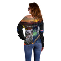 Australia and New Zealand ANZAC Day Off Shoulder Sweater Tui Bird and Koala mix Maori and Aboriginal Pattern LT03 - Polynesian Pride