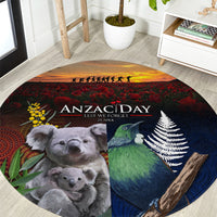 Australia and New Zealand ANZAC Day Round Carpet Tui Bird and Koala mix Maori and Aboriginal Pattern LT03 Black - Polynesian Pride