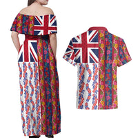 Hawaiian Lei Couples Matching Off Shoulder Maxi Dress and Hawaiian Shirt National Flag Striped Style