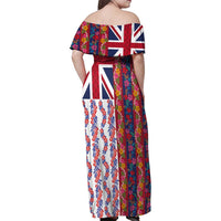 Hawaiian Lei Family Matching Off Shoulder Maxi Dress and Hawaiian Shirt National Flag Striped Style