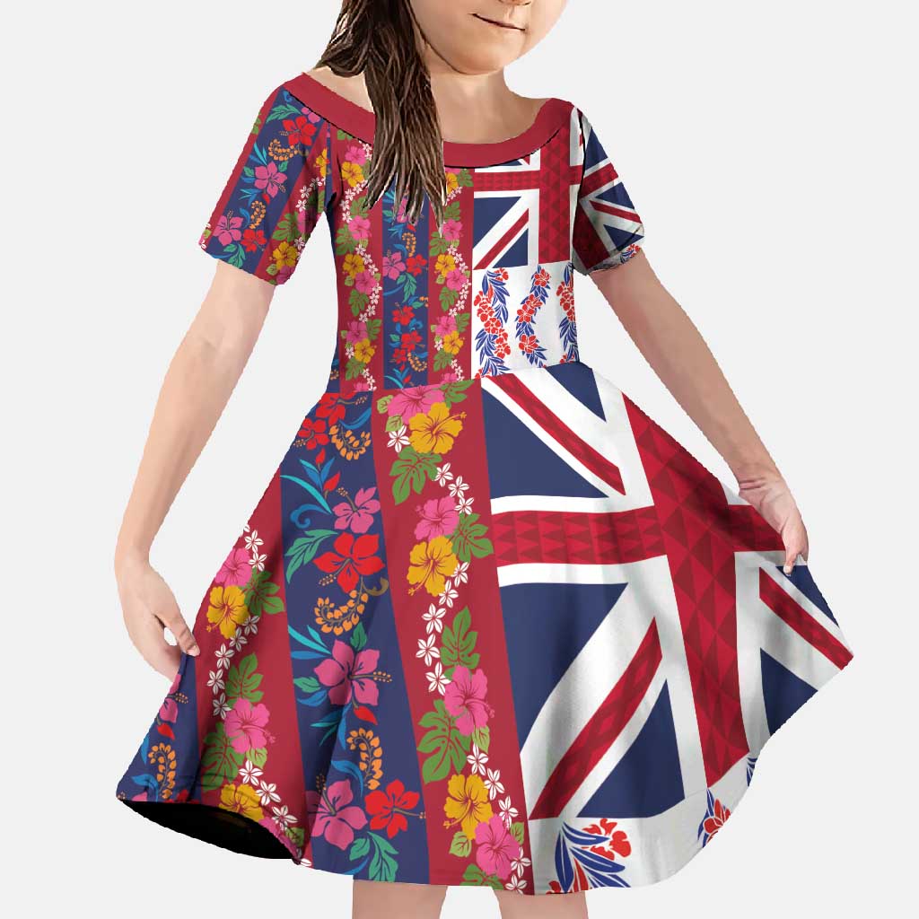 Hawaiian Lei Family Matching Summer Maxi Dress and Hawaiian Shirt National Flag Striped Style