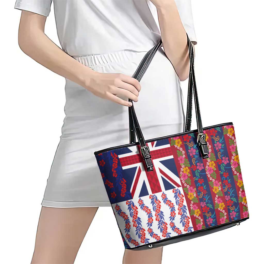 Hawaiian Lei Leather Tote Bag National Flag Striped Style
