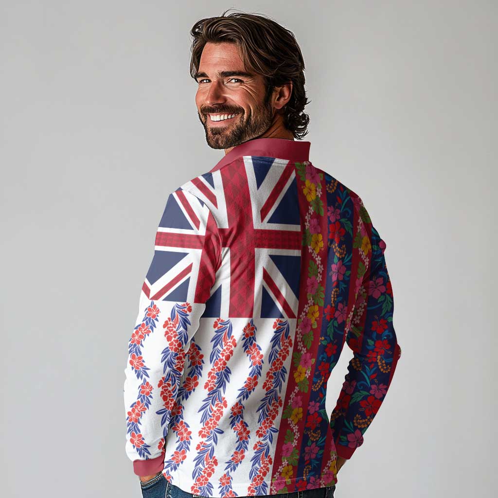 Hawaiian Lei Long Sleeve Polo Shirt National Flag Striped Style