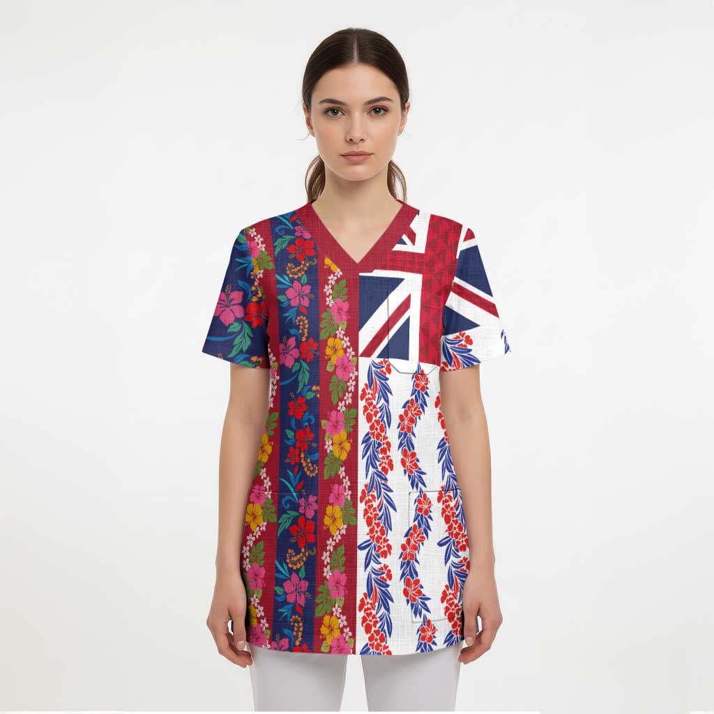 Hawaiian Lei Scrub Top National Flag Striped Style - Polynesian Pride