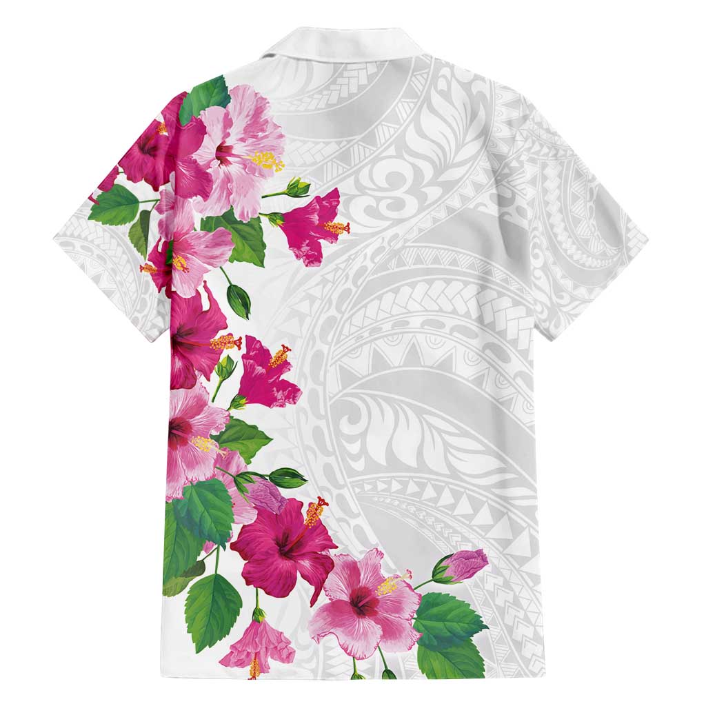 Hawaiian Hibiscus and Art Polynesian Tattoo Family Matching Off Shoulder Maxi Dress and Hawaiian Shirt White Color
