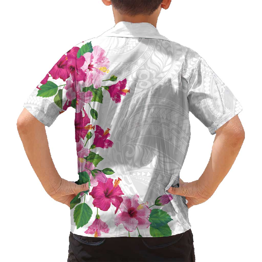 Hawaiian Hibiscus and Art Polynesian Tattoo Family Matching Puletasi and Hawaiian Shirt White Color