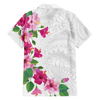 Hawaiian Hibiscus and Art Polynesian Tattoo Family Matching Puletasi and Hawaiian Shirt White Color