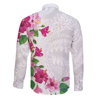 Hawaiian Hibiscus and Art Polynesian Tattoo Family Matching Short Sleeve Bodycon Dress and Hawaiian Shirt White Color