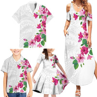Hawaiian Hibiscus and Art Polynesian Tattoo Family Matching Summer Maxi Dress and Hawaiian Shirt White Color
