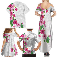 Hawaiian Hibiscus and Art Polynesian Tattoo Family Matching Summer Maxi Dress and Hawaiian Shirt White Color