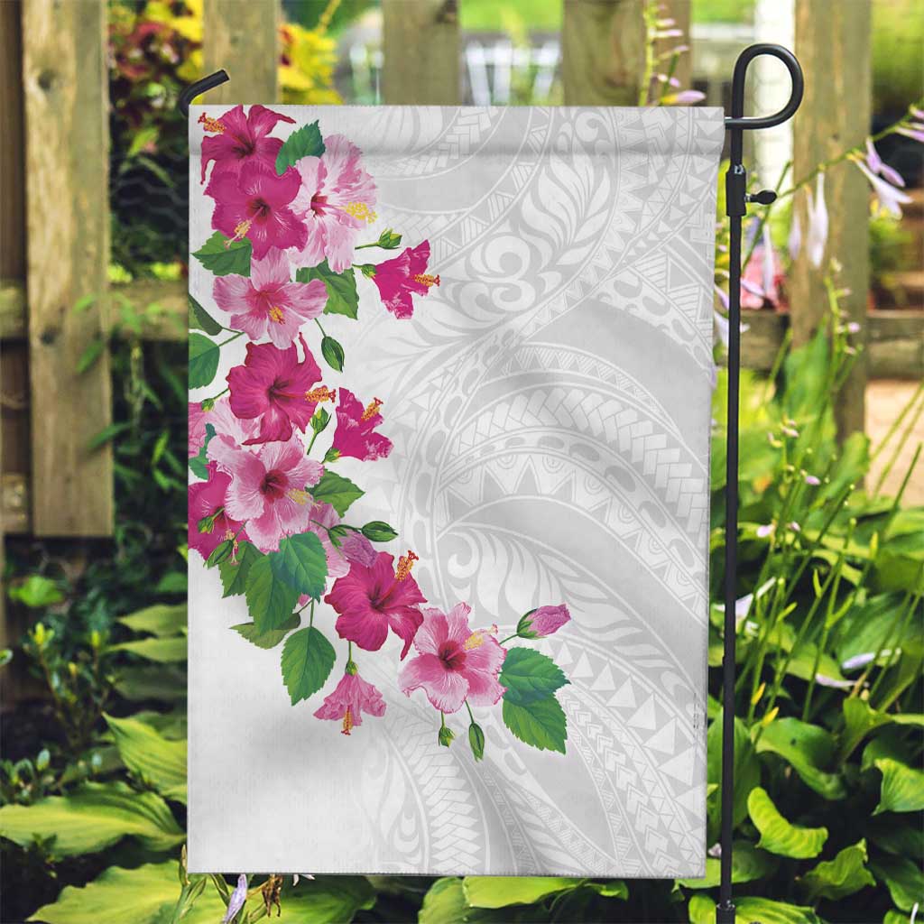 Hawaiian Hibiscus and Art Polynesian Tattoo Garden Flag White Color