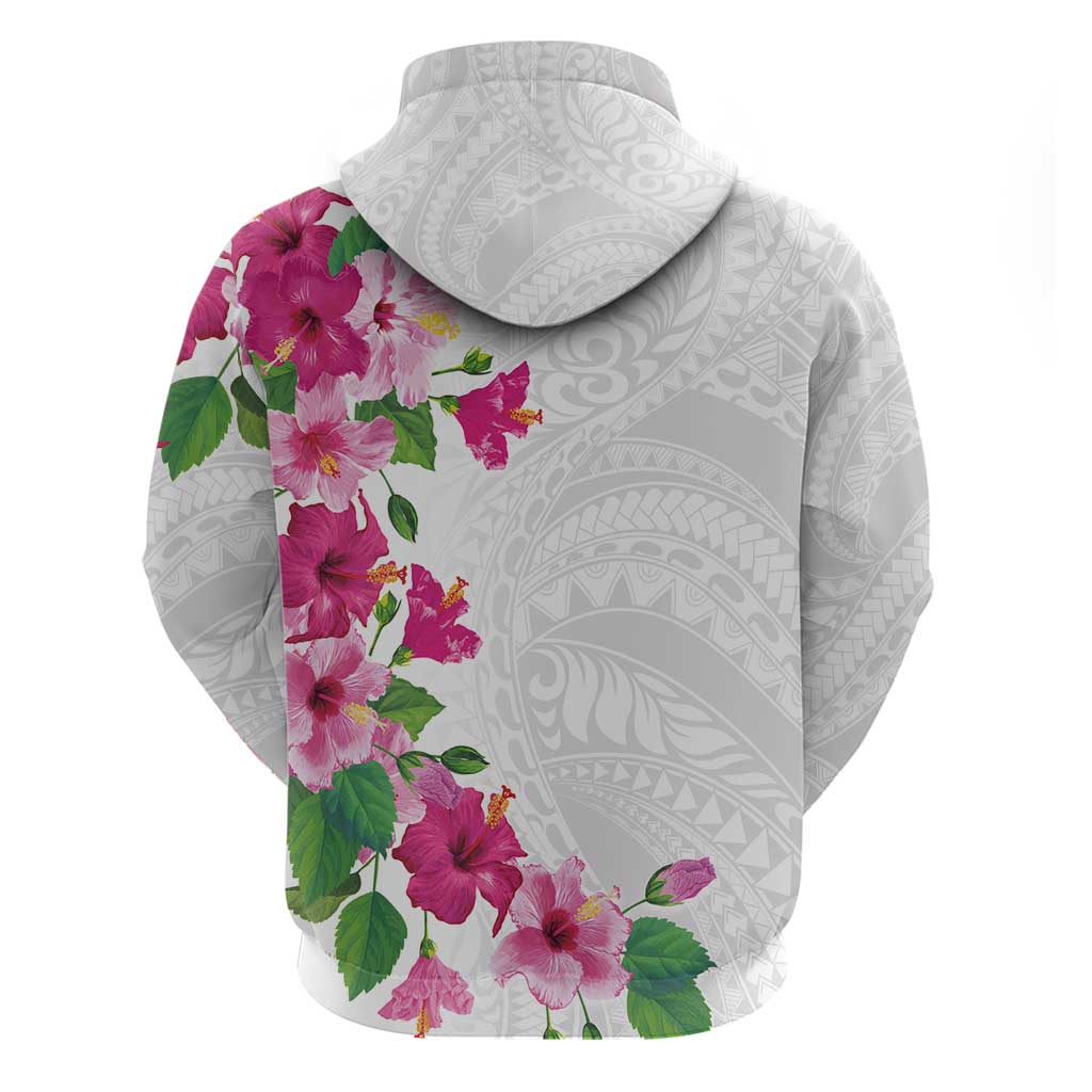 Hawaiian Hibiscus and Art Polynesian Tattoo Hoodie White Color