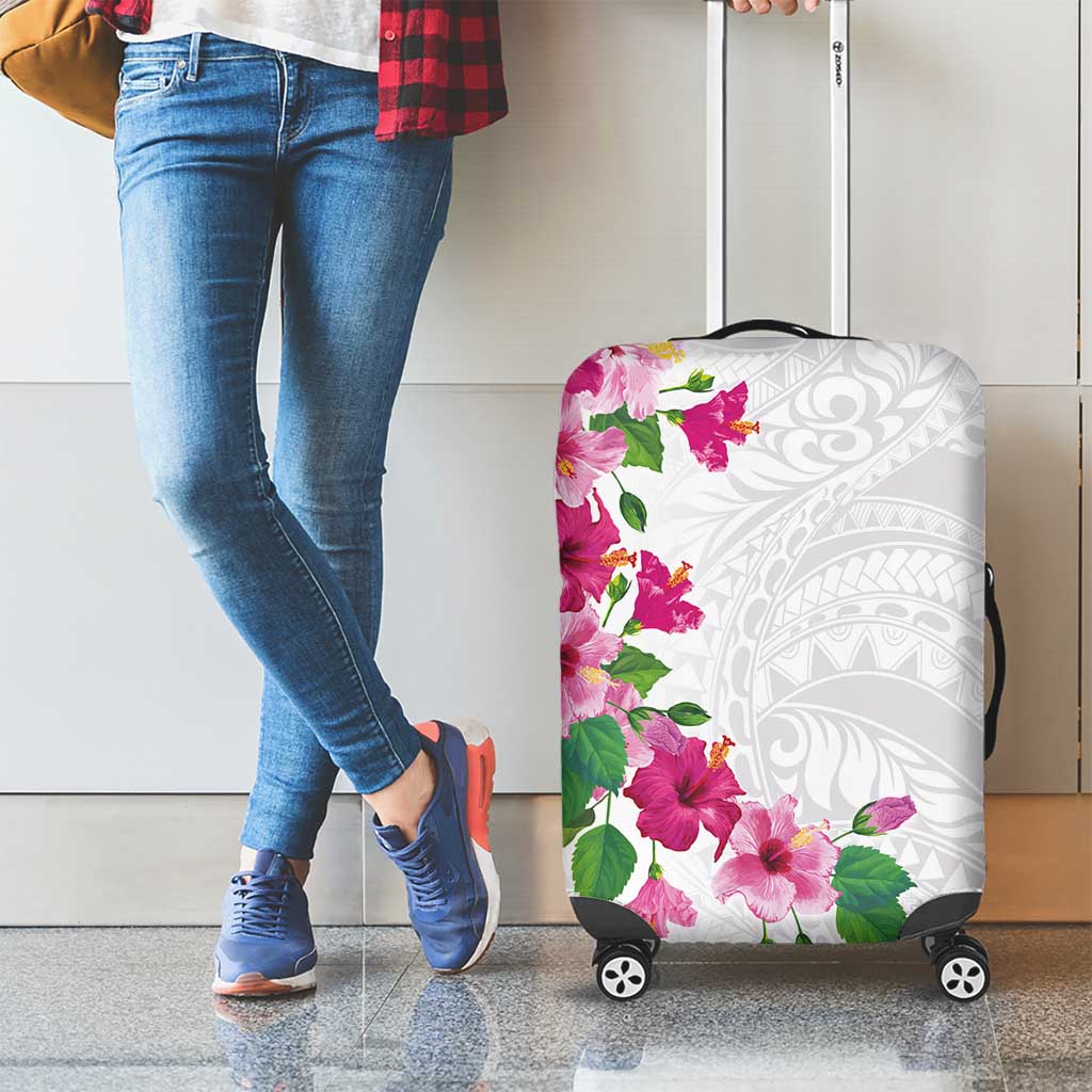 Hawaiian Hibiscus and Art Polynesian Tattoo Luggage Cover White Color