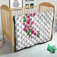 Hawaiian Hibiscus and Art Polynesian Tattoo Quilt White Color