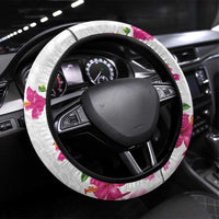 Hawaiian Hibiscus and Art Polynesian Tattoo Steering Wheel Cover White Color